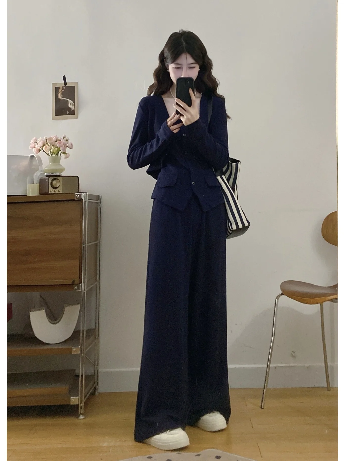 

plus Size Fashionable Set Women's Spring New Style Slimming Vest Open Cardigan Slimming Wide Leg Pants Three Piece Set