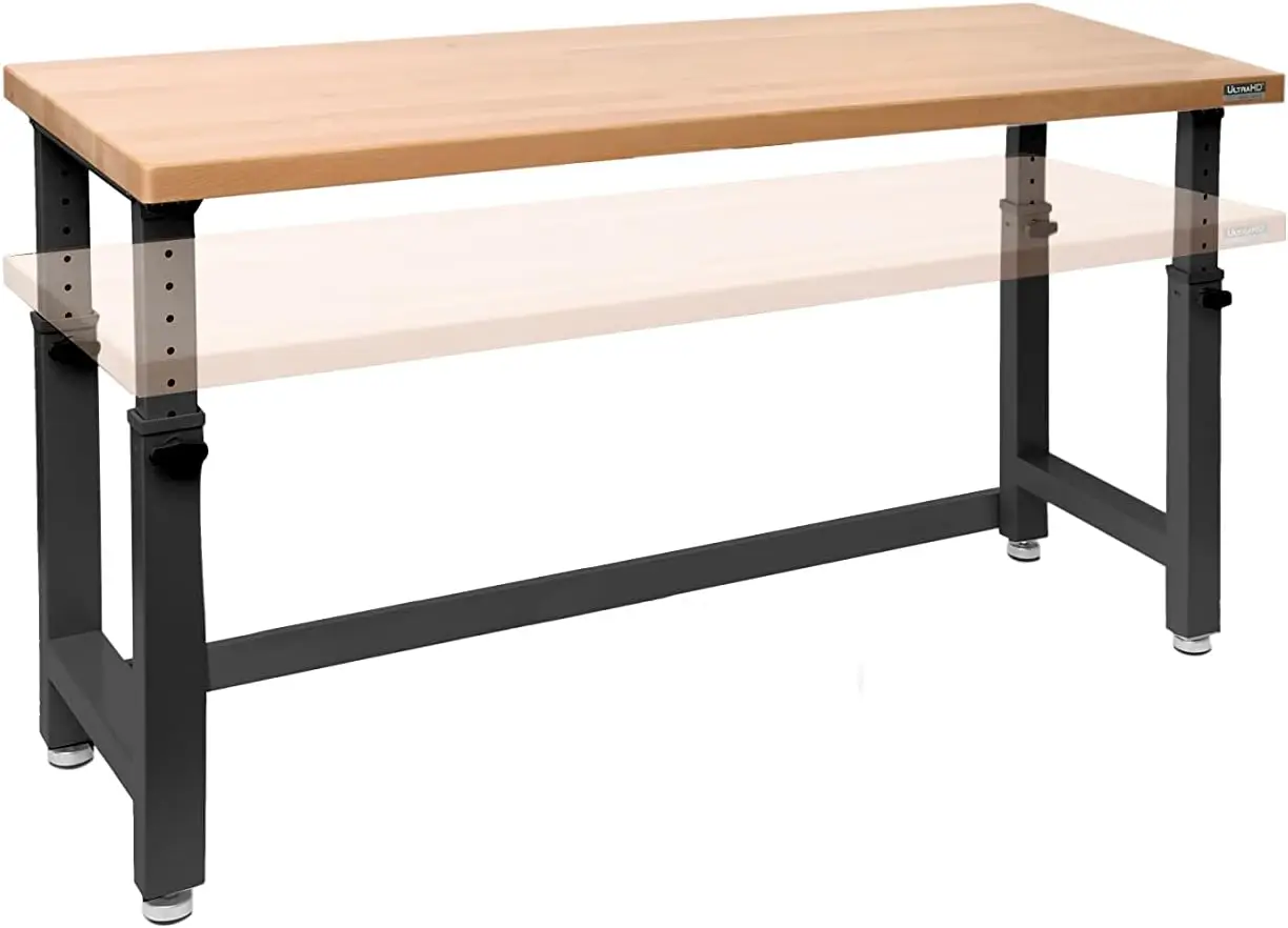 Table d'établi ultra HD avec plateau en bois massif, poste de travail à capacité de poids pour garage, entrepôt, atelier