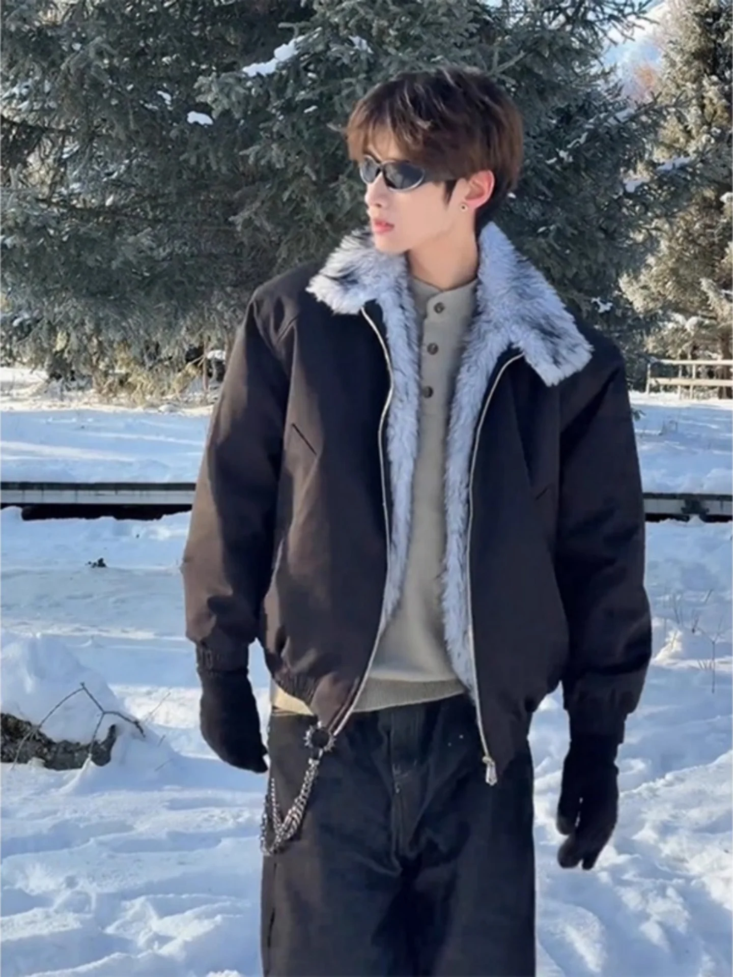 

Wolf King Mountain Eagle Thiened Cotton Jaet Men's Winter Fur Inteated Water-Resistant Mink Velvet oulder Padded...