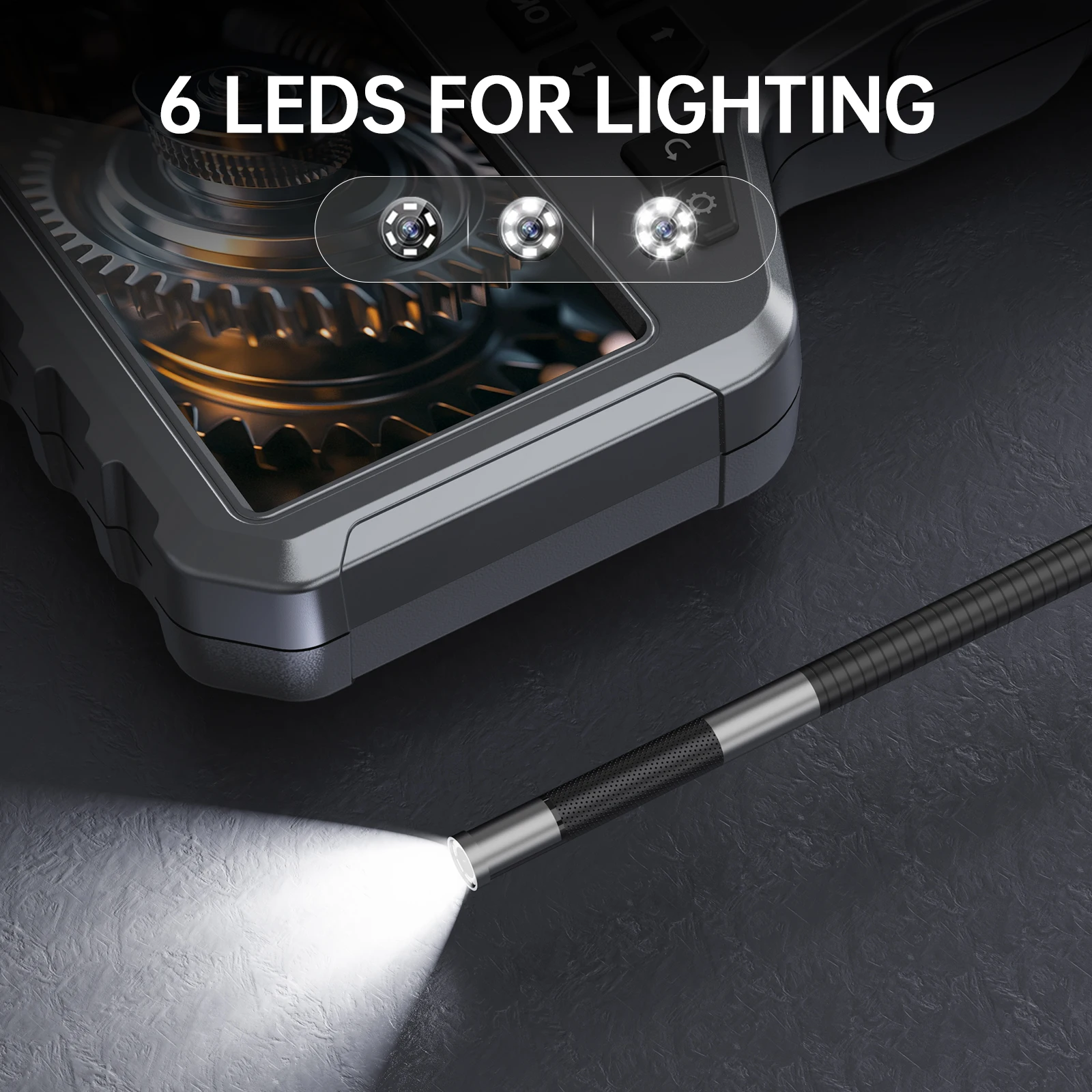 Two-Way Articulating 4.3inch Borescope Camera with Light, 6MM 1M SlimProbe, industrial Endoscope Inspection Camera with Light