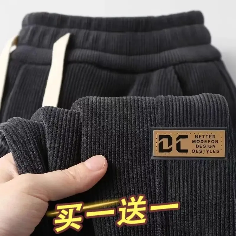 Loose Fit Men's Autumn Winter Corduroy Sweatpants Elastic Waist Workwear Trousers American Style Polyester Fiber Youth Casual...