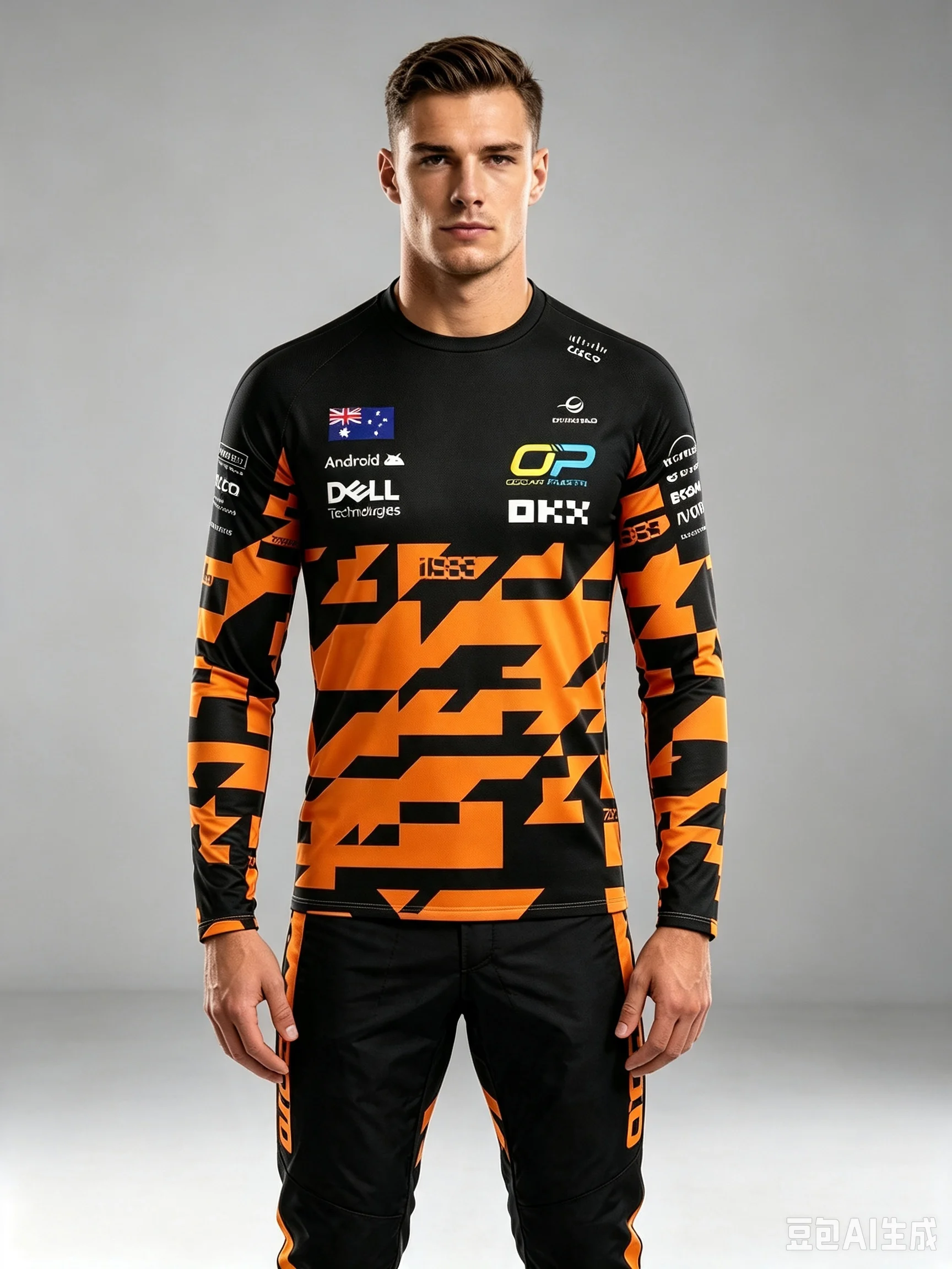 Motorsport Geometric Pattern Long Sleeve Tee Family Matching Outfits Quick Dry Breathable Racing Print Casual Sports Jersey