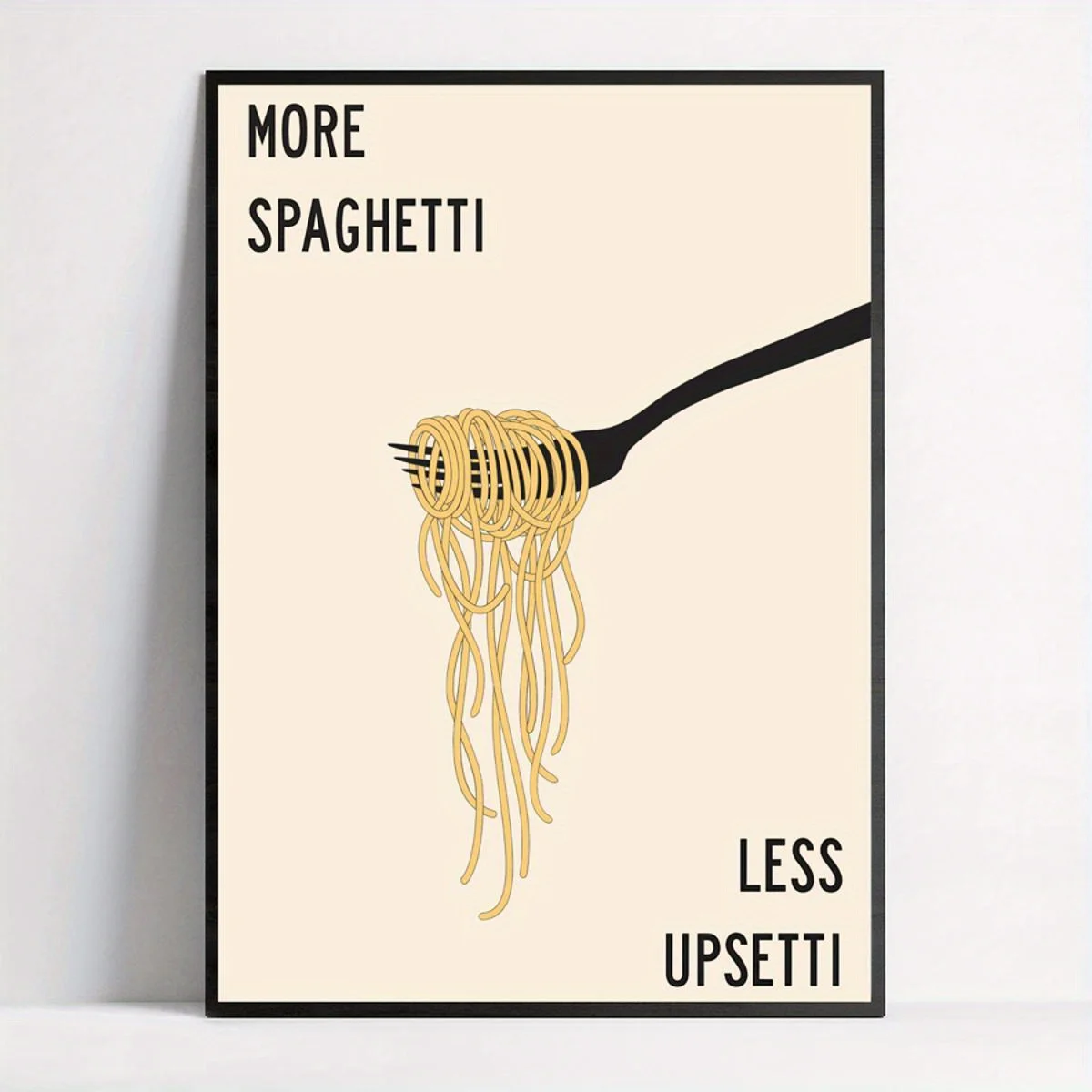 2D Flat, 2D Flat, Frameless Canvas Poster Featuring The Artistic Phrase 'More Spaghetti, Less Upsetti' for Home Decoration