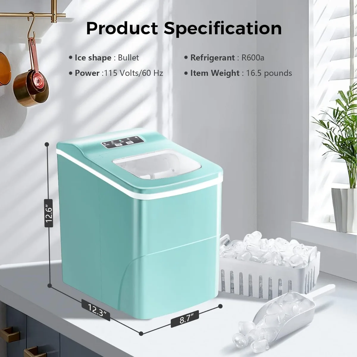 Máquina de gelo portátil bancada Ice Makers, 9 Cubos em 6 Mins, 26Lbs, 24Hrs, 2 Tamanho selecionável, EUA, Novo