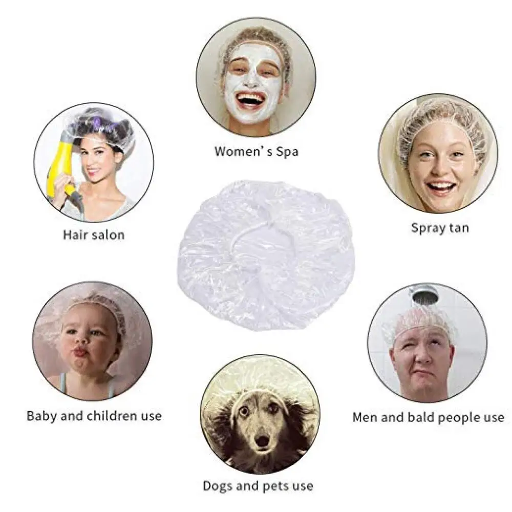 5-100Pcs Disposable Shower Cap, Elastic Thickened Plastic 42cm Waterproof Design, For Home Salon Spa Shower Bath Use