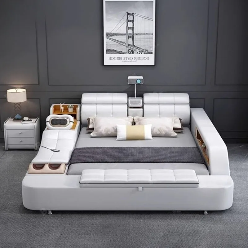 

Multifonction Aesthetic Bed Leg Support Bedroom Queen Size Modern Bed Storage Space Tatami Camas De Casal Bedroom Furniture