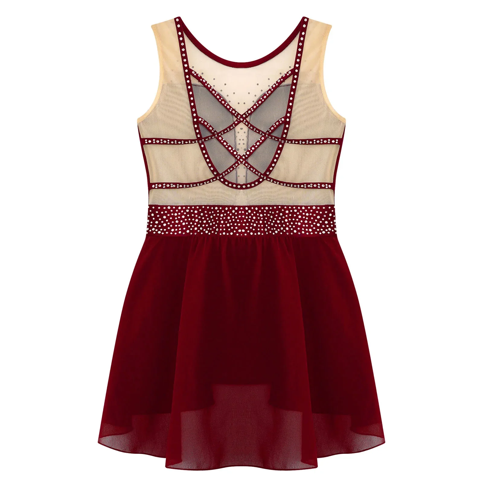 Robe de patinage artistique pour enfants filles, Costume de spectacle, strass scintillants, dos croisé, justaucorps de danse de Ballet, gymnastique lyrique