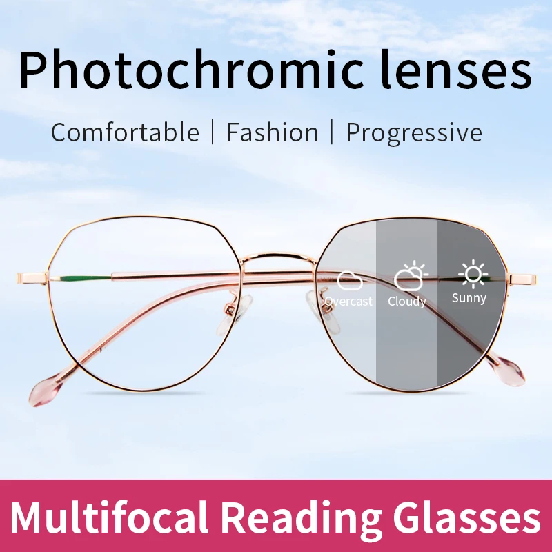 

Photochromic Multifocal Progressive Reading Sunglasses No Line Readers for Women Tinted Eyeglasses Far and Near Dual-use