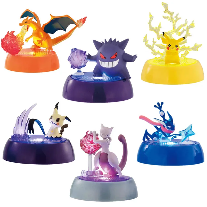 Anime Pokemon Light-up Action Figure Charizard Gengar Pikachu Mewtwo Mimikyu Modellen Collectible Desktop Ornament Kids Geschenken
