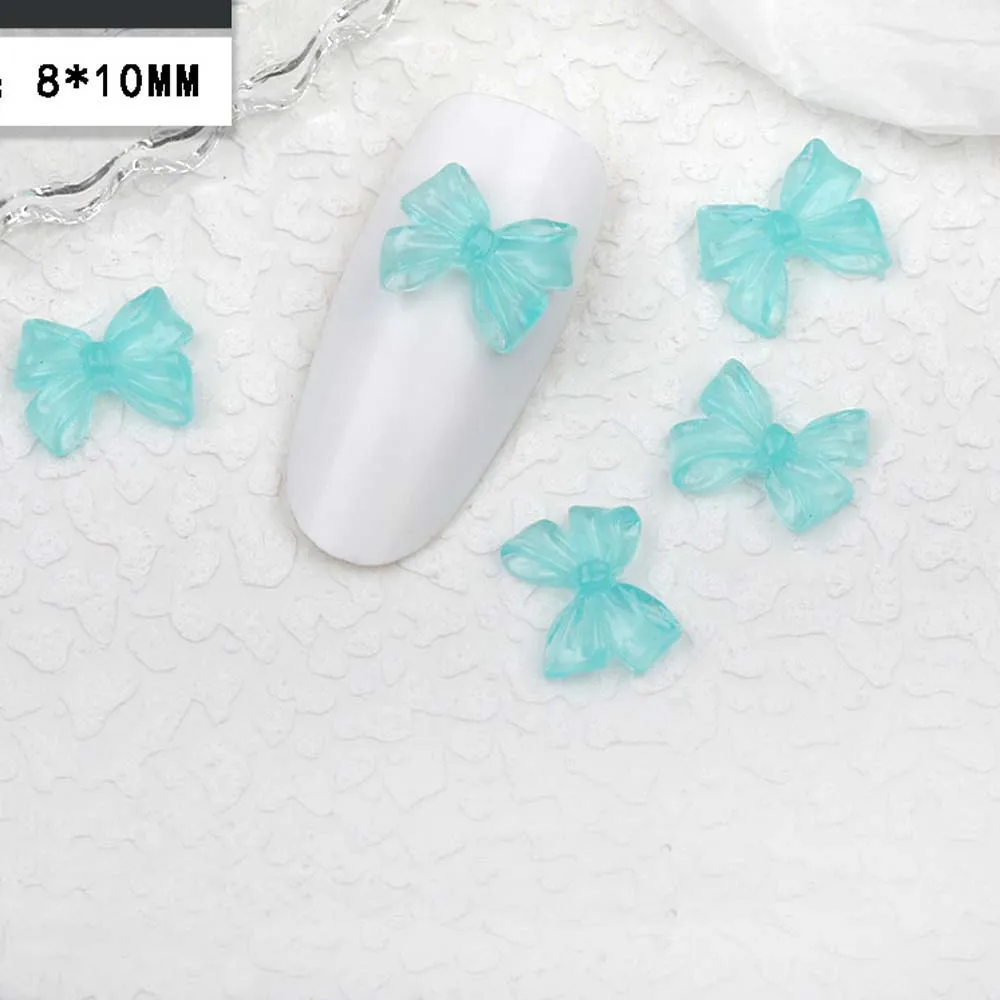 50pcs Ice Jelly Ribbon Bows Nail Art Charm 3D Candy Color trasparente Summer Water Nail Decor Parts DIY Korea Design Nail Parts