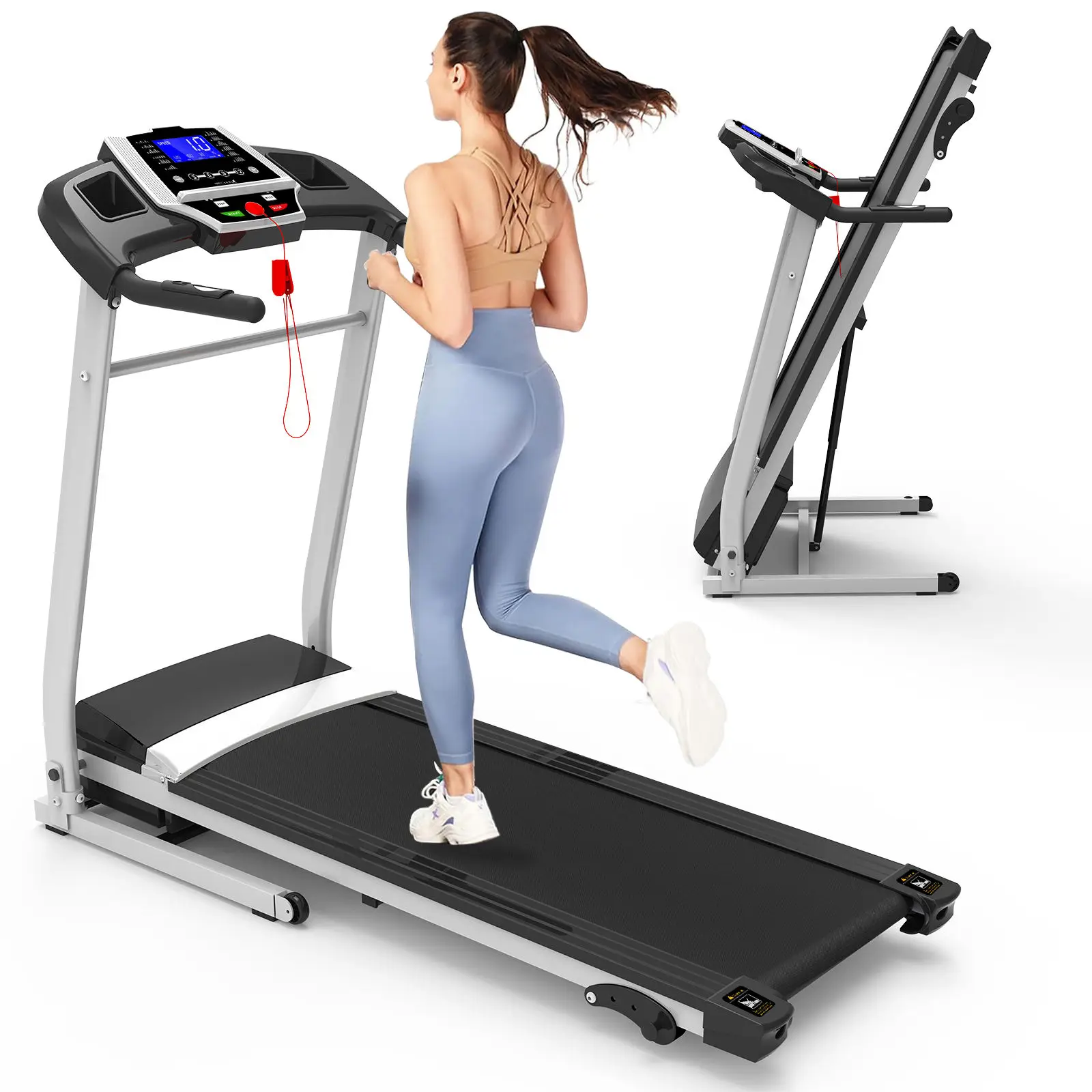 New portable foldable treadmill with desk, 3.5HP motor, manual incline, LED/LCD screen, 5-year home gym warranty