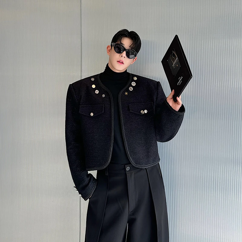 

Autumn Winter ort Sle Jaet Coat Men Women Luxury Korean Version Woolen Multi-Buled Pearl Embedded Outerwear