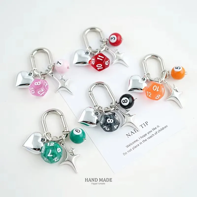 Dice Black 8 Keychain Key Chain Bag Pendant USB Flash Drive Earphone Accessories Heart Star Hanging Charm Jewelry Accessories