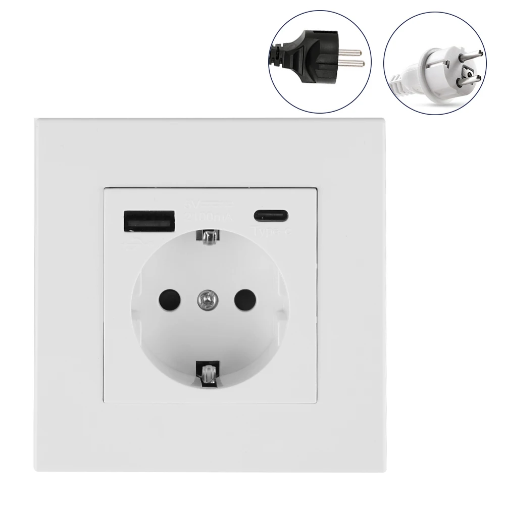 

Стандартные розетки ЕС, Германия, розетка с USB-портом для зарядки типа C, 16 А, панель ПК, электрическое настенное зарядное устройство, адаптер