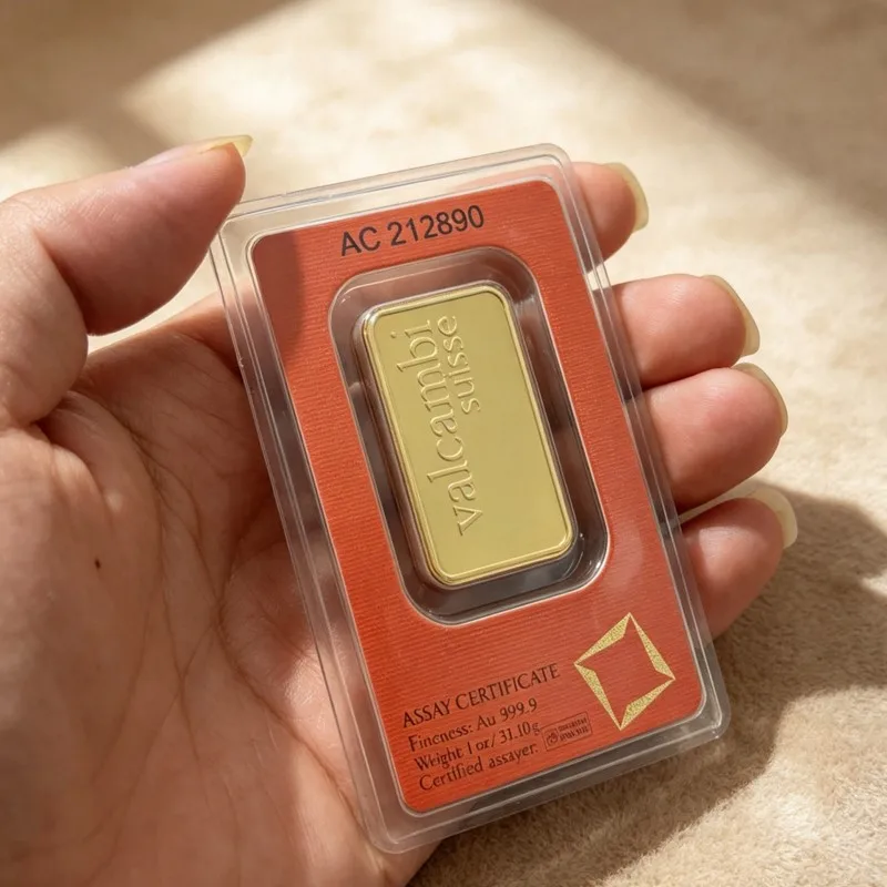 Valcambi 1oz/50g Goldbarren aus Messing, vergoldet, mit verschiedenen Seriennummern, Goldbarren zur Heimdekoration – Detail 6