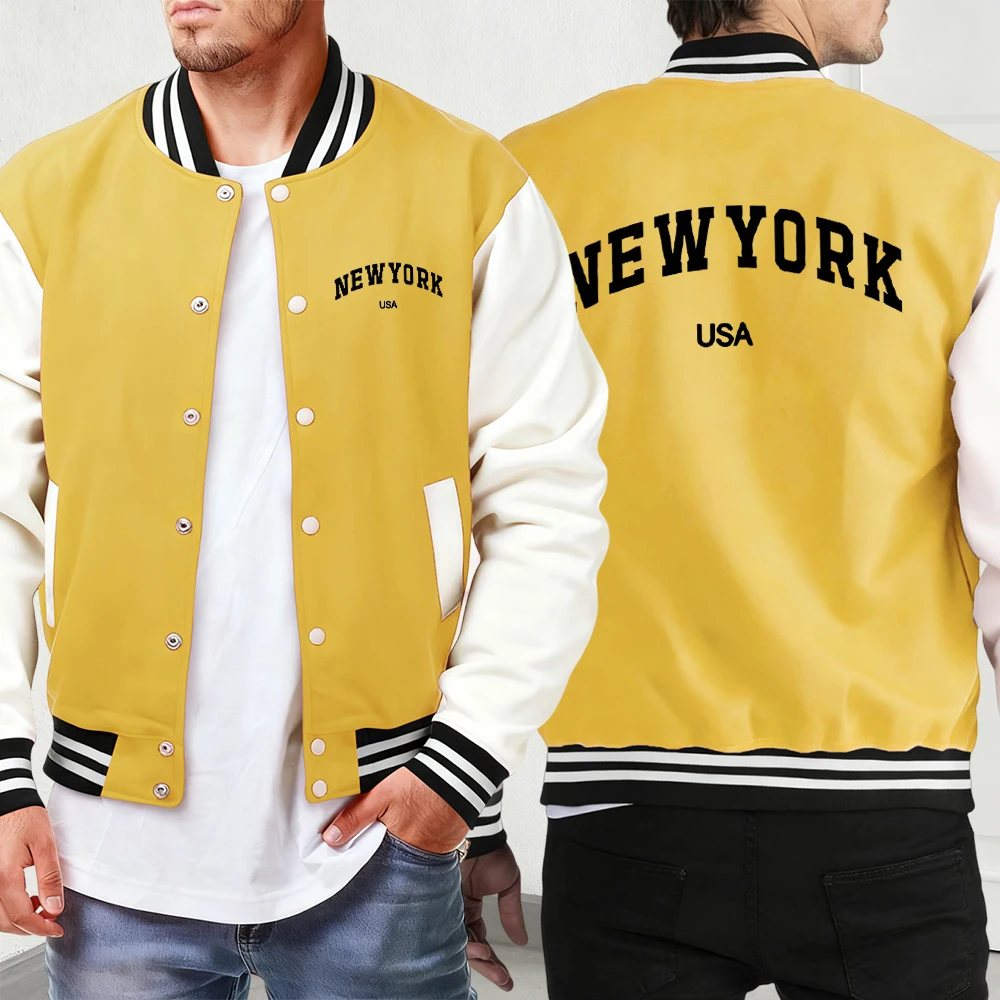 

New York Usa Print Autumn New Warm Clothes Mens Vintage Soft Jackets Basics Sport Veste Button Oversized Baseball Jersey Unisex