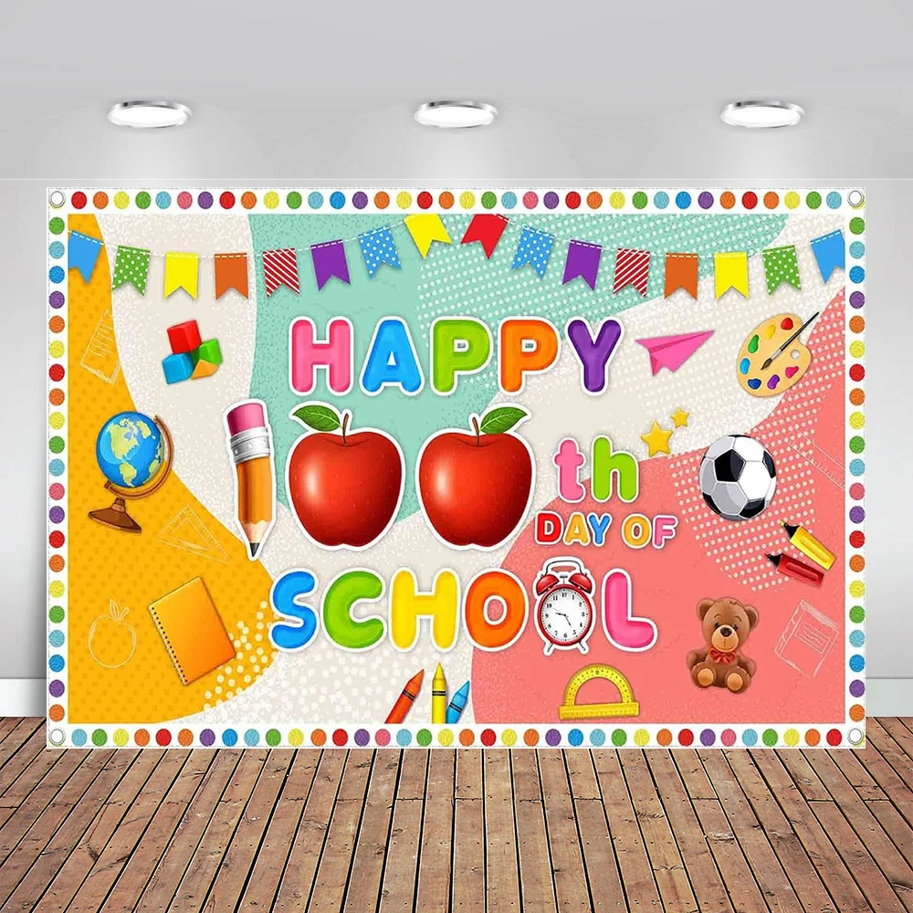 

Happy 100th Day of School Backdrop Kindergarten Primary School Photography Background Kids Student Party Decorations