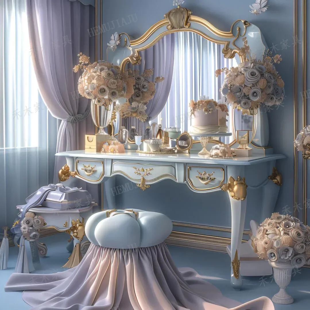 

French light luxury bedroom carved dresser with mirror European storage designer style high sense