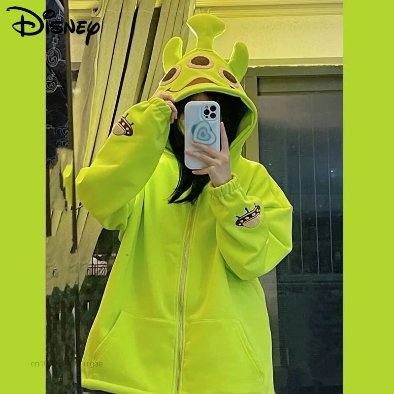 Disney Cartoon Alien New Color Fashion Clothes Women Loose Aesthetic Hoodies Y2k Cute Tops Zipper Jacket Female Sweatshirts