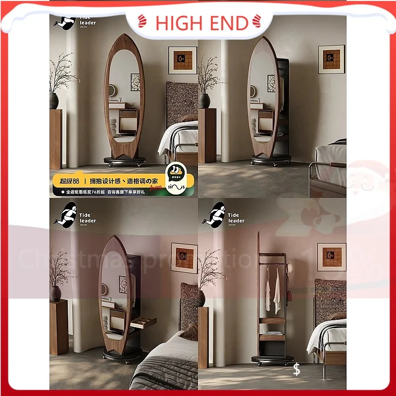SF Tide Leader Mid-Century Full Length Mirror Coat Rack Stand Walnut Rotating Hanger Movable Organizer for Bedroom