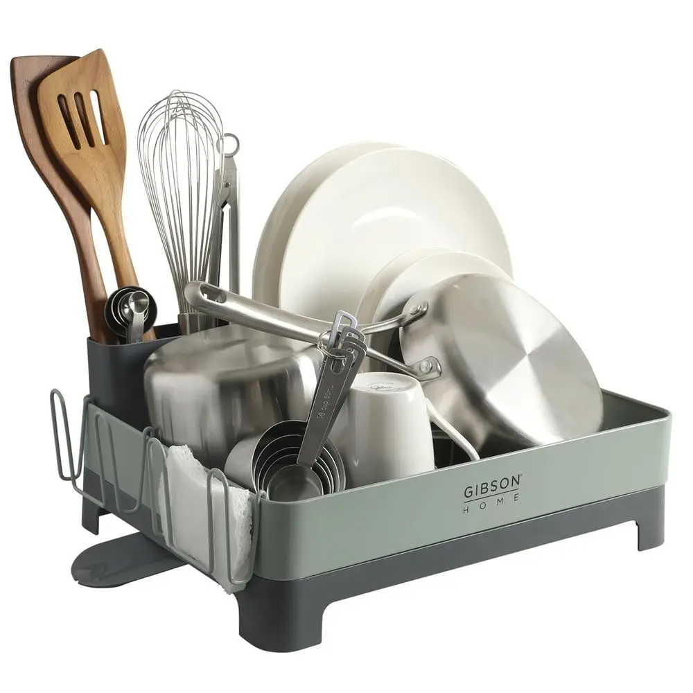 

Nestcrat ull Size Rust Resistant Dish Rack with Drain Board and latware Caddy - Green