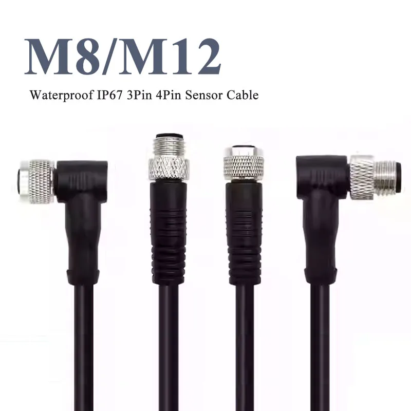 M8 IP67 Waterproof Aviation Inserts Cable 3Pin 4Pin Sensor Cable Connector A Type 2/5/10/20m Plug Connect Elbow Connection Line