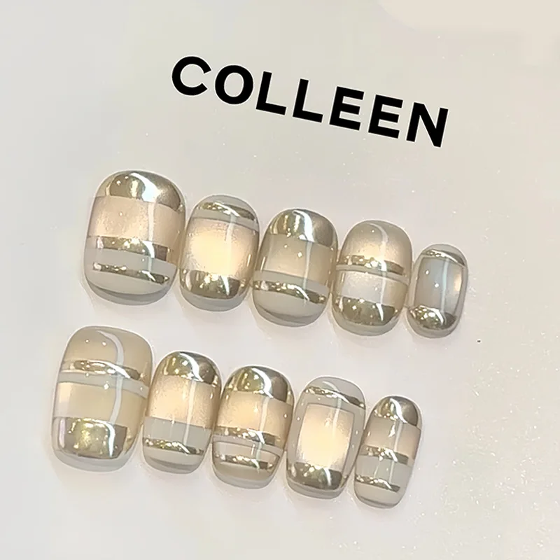 

10pcs Handmade Nails - Premium Cat's Eye Gradient Chinese-Style Luxury Gold-Toned Press-On Nails, Perfect as Gifts for Women