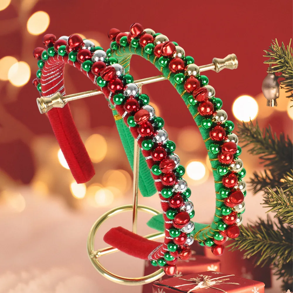 DS nuevo rojo verde diadema de Navidad Festival fiesta campana banda para el cabello con cuentas 15CM diadema grande accesorios para el cabello para mujeres y niñas