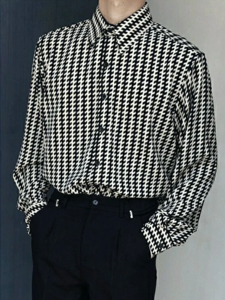 2026 Autumn Men Casual Long Sleeve Plaid Shirt Retro Lazy Stripe Korean Style Versatile Blouse