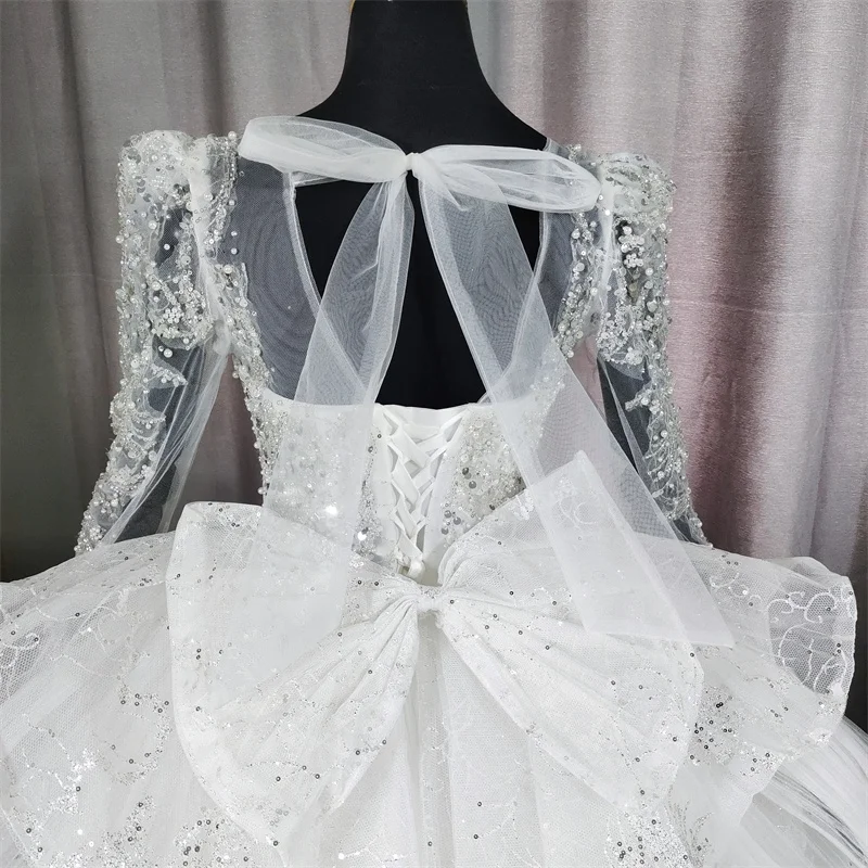 Echte Foto 'S Volledige Mouwen Diepe V Nek Vestidos De Novias 2024 Abiti Da Cerimonia Donna Elegante Luxe Lange Trein Gb 057T