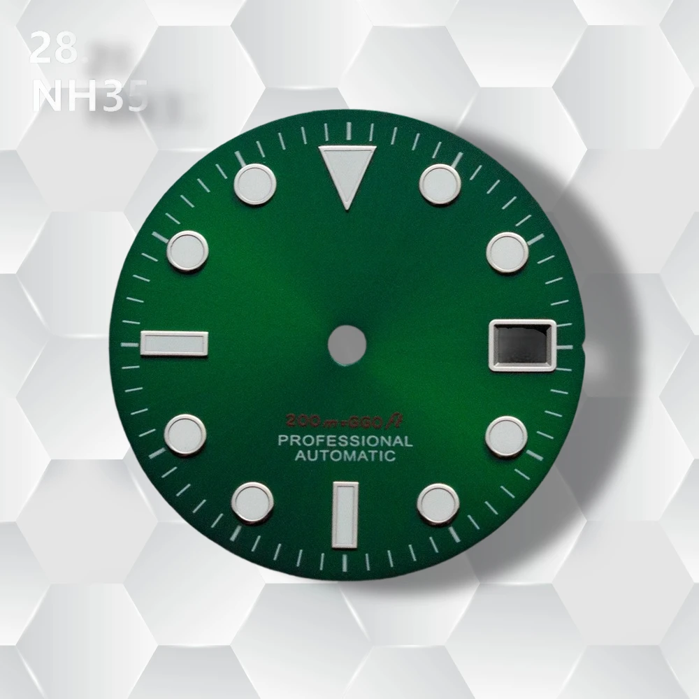 28.5mm S Logo SUB Diving Dial Suitable for NH35/NH36/4R/7S Movement Green Luminous Sunbrust Dial Watch Modification Accessories