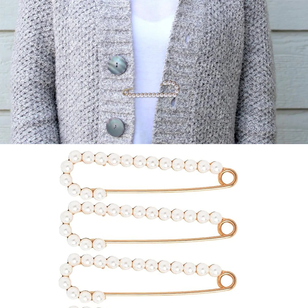 Description Picture 3 of item10pcs Sweater Shawl Clip Brooch Pins Pearl Brooch Safety Pins Decorative Waist Pants Extender for Women Clothing Accessories