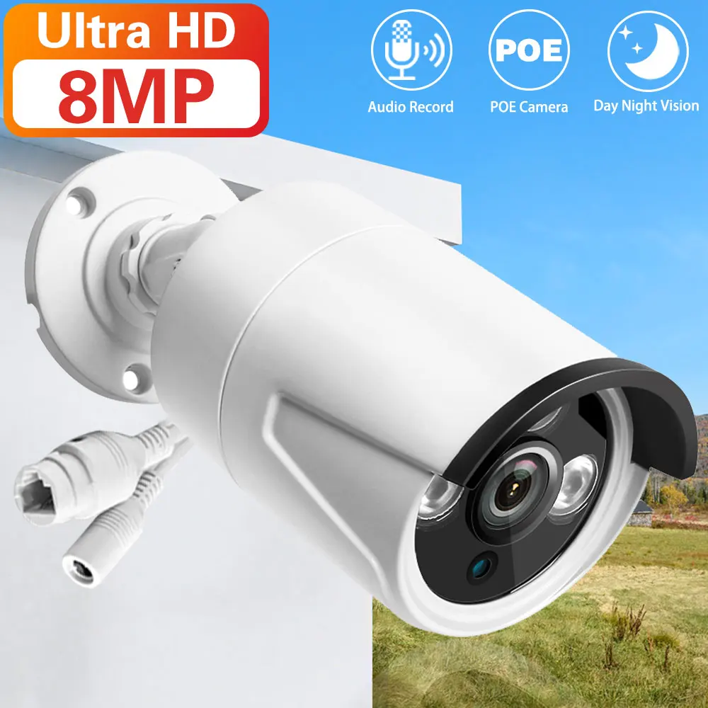 

Ultra HD 4K 8MP 5MP наружная IP-камера безопасности PoE Обнаружение человека День Ночное видение Аудиозапись Пуля HD Домашняя камера наблюдения