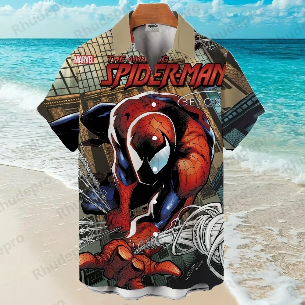 

Disney Summer Fashion Anime Spider-Man Venom Cartoon Printing Turndown Collar Hawaiian Shirts Short Sleeve Shirt Casual