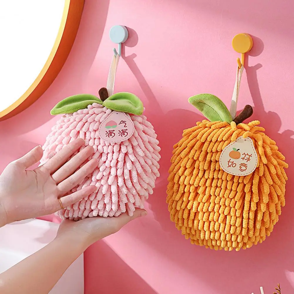 Chenille Hand Towel Cute Persimmon Fruit Absorbent Soft Shaggy Hanging Loop Quick Drying Bathroom Kitchen Towel New Year Gift