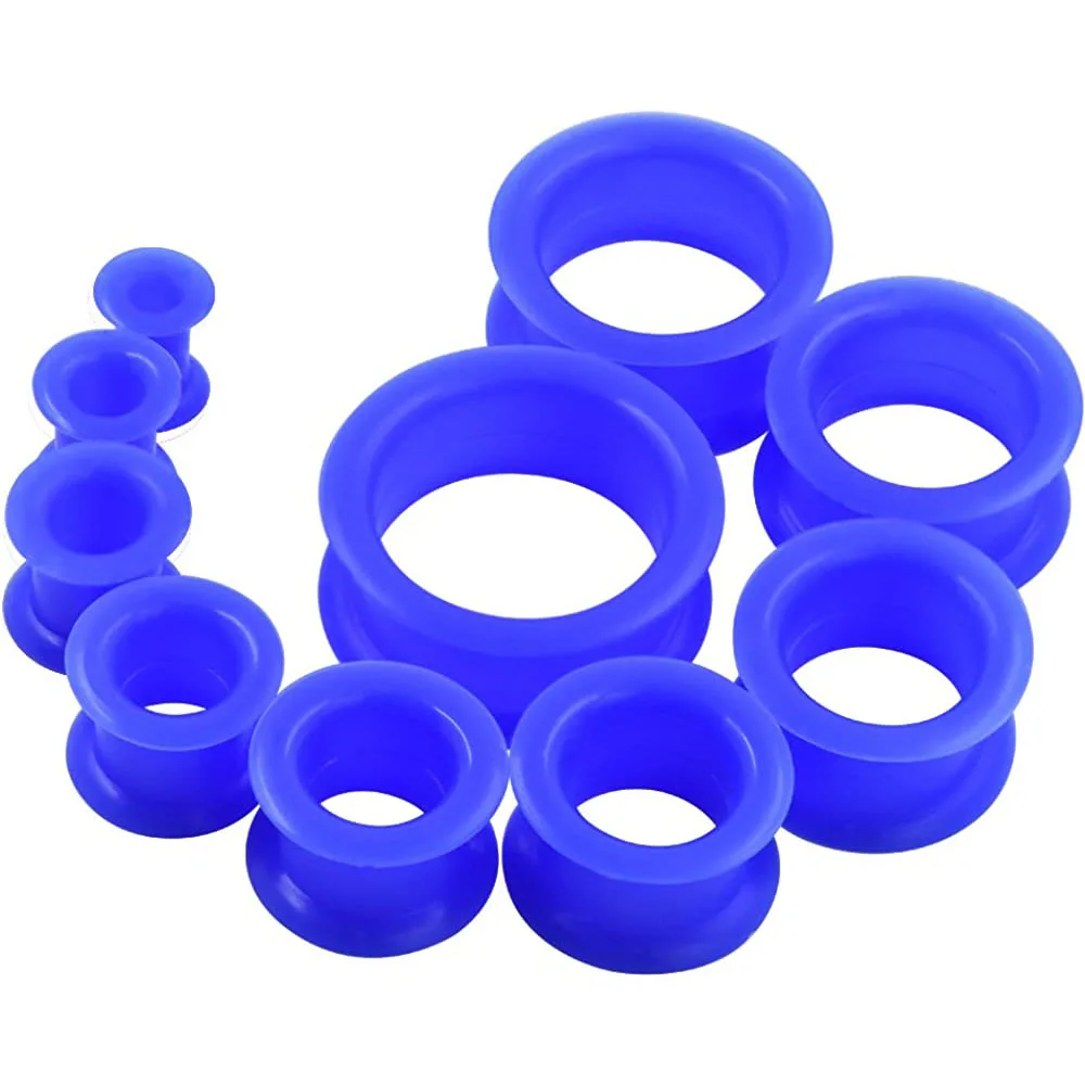 10 PCS Piercing Tunnel Set Soft/Hard Silicone Flesh Tunnel Plug 2g-25mm Flexible Ear Stretching Gauge Expander Blue