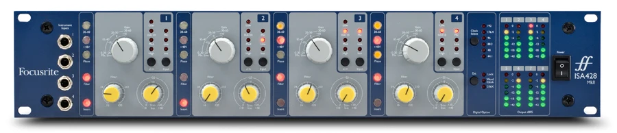 Reproducción de estudio de amplificador de micrófono cuádruple Focusrite ISA 428MKII
