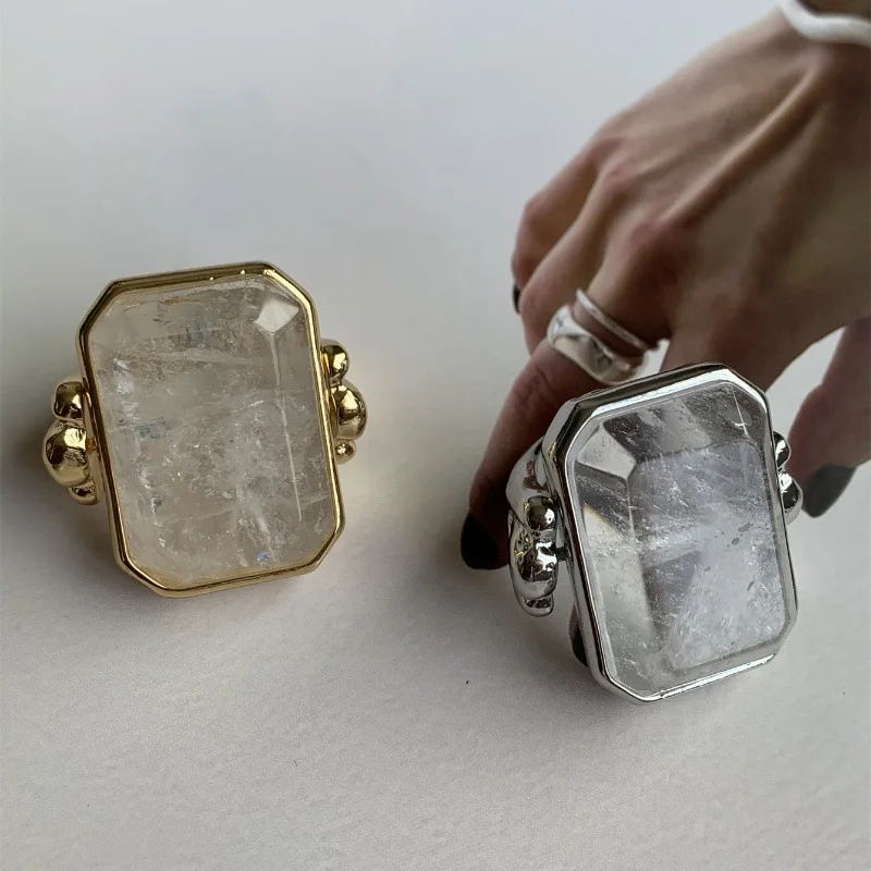 14K خاتم مطلي بالذهب ريترو ساحة كريستال مجوهرات مبالغ فيها تصميم النساء المجوهرات الفاخرة تكويم بوهو خاتم خمر مستوحاة #2