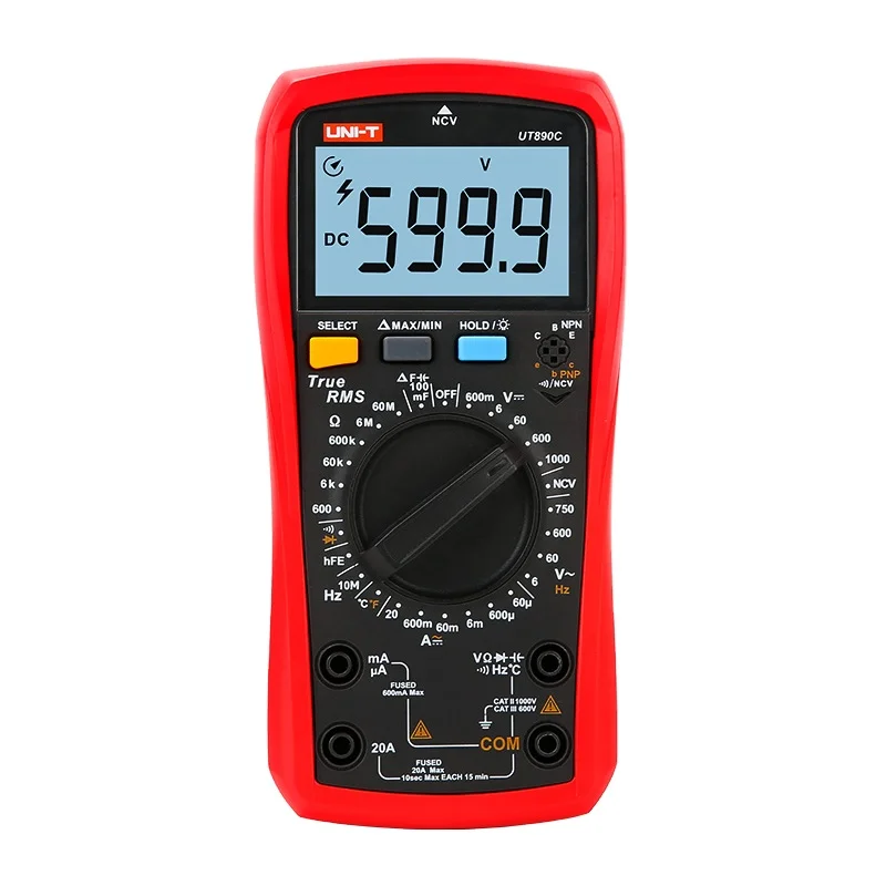 

UNI-T Digital Multimeter True RMS UT890C UT890D+ Manual Range AC DC Frequency Capacitance Temperature Tester Backlight