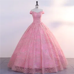 Ashley Gloria Pink Party Dress Off Shoulder Quinceanera Dresses Sweet Ball Gown Real Photo Formal Dress For Girls