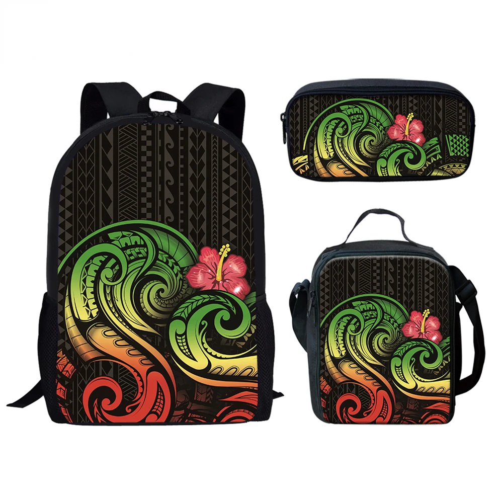 Classic Reggae Color Polynesian Hibiscus 3D Print 3pcs/Set Student School Bags Laptop Daypack Backpack Lunch bag Pencil Case