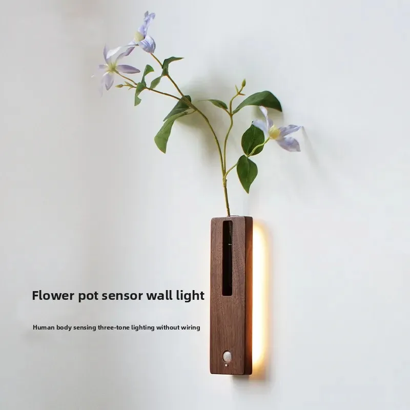 Chinese Induction Switch Wall Light Solid Wood Flower Device Indoor Creative Wiring-free Charging Led Illumination Room Decor CE