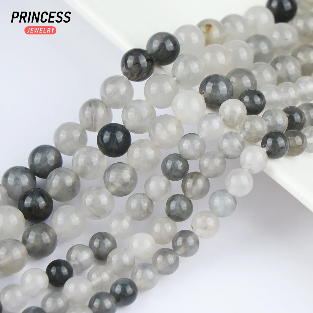 A+ Natural Cloud Crystal Gray Quartz Loose Beads for Jewelry Making Bracelet Necklace Stone Beads DIY Accessories