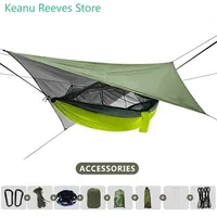 260x140cm Outdoor Double Camping Hammock with Mosquito Net and Rain Fly Tarp Lightweight Parachute Hammocks for Travel Hiking