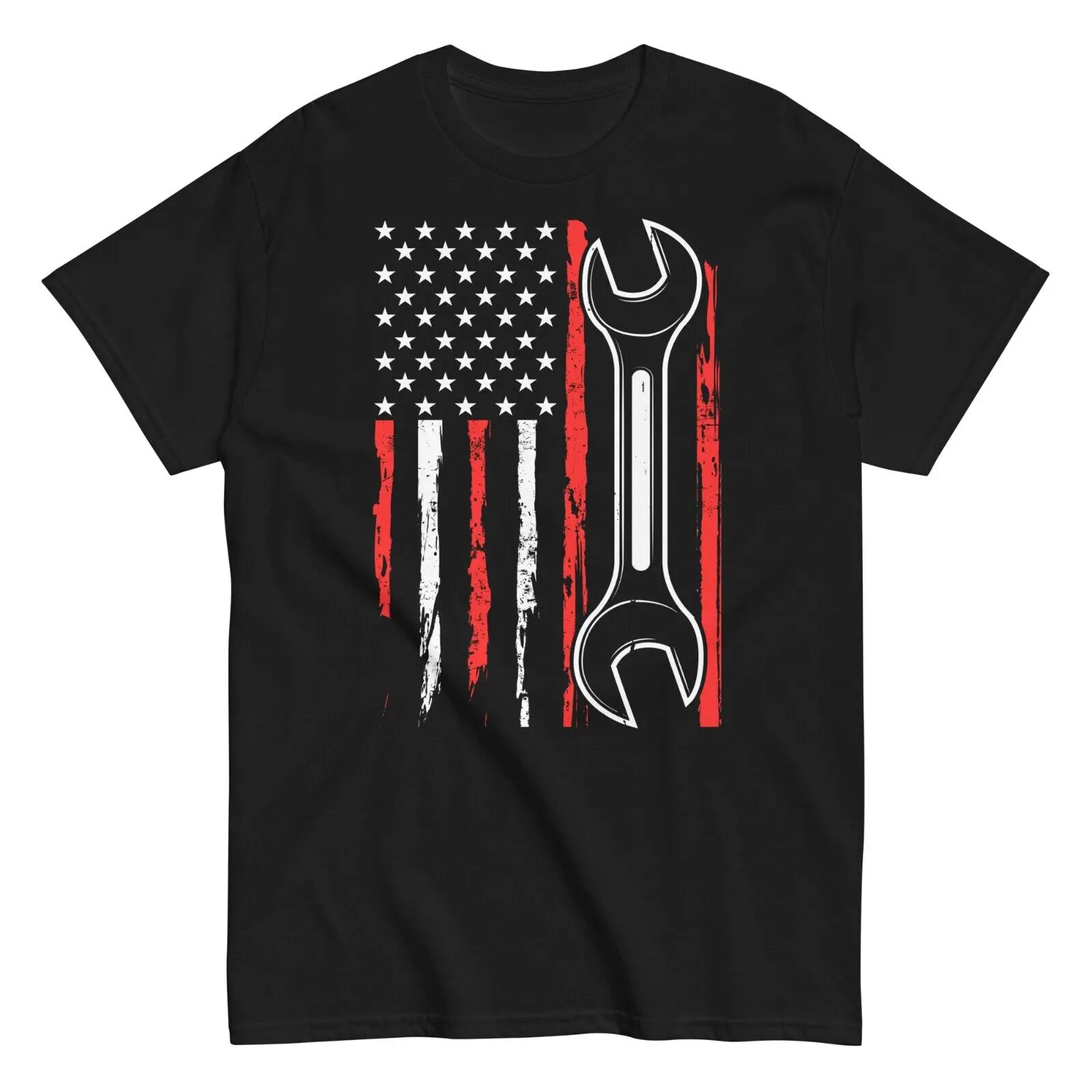 Mechanic Distressed US Flag Cotton T-Shirt Car Repair Guy Tools Gift Tee