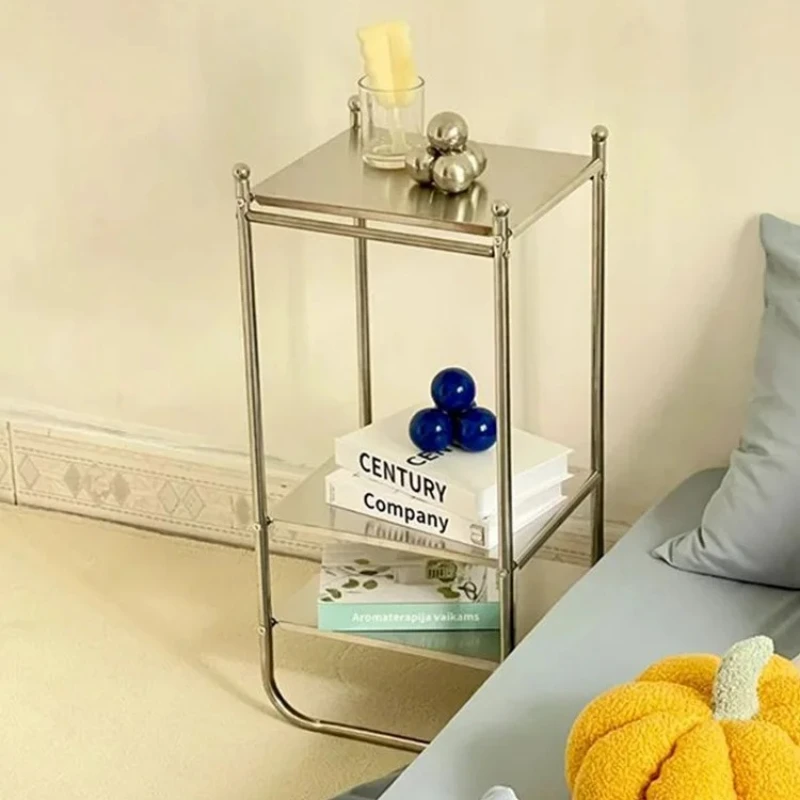 

Прикроватная тумбочка из стали с порошковым покрытием - промышленный шкаф для хранения в стиле ретро с открытой полкой, эффективный дизайн для студийных квартир