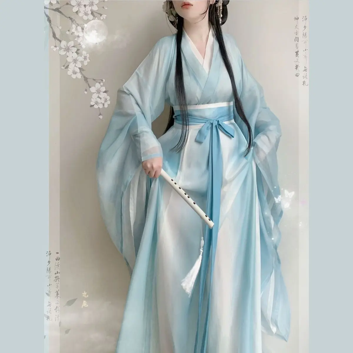 

Women's Cosplay 2026 New Arrival Blue Wei Jin Dynasty Hanfu Set Wide Sleeve High-Waisted Eight-Part Skirt Chinese Costume