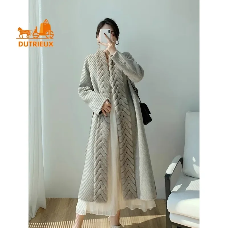 High-end 2024 New Women Long Mink Collar Cashmere Coat, Luxury Double-sided 100% Cashmere Wool Coat Winter Warm Jacket for Women