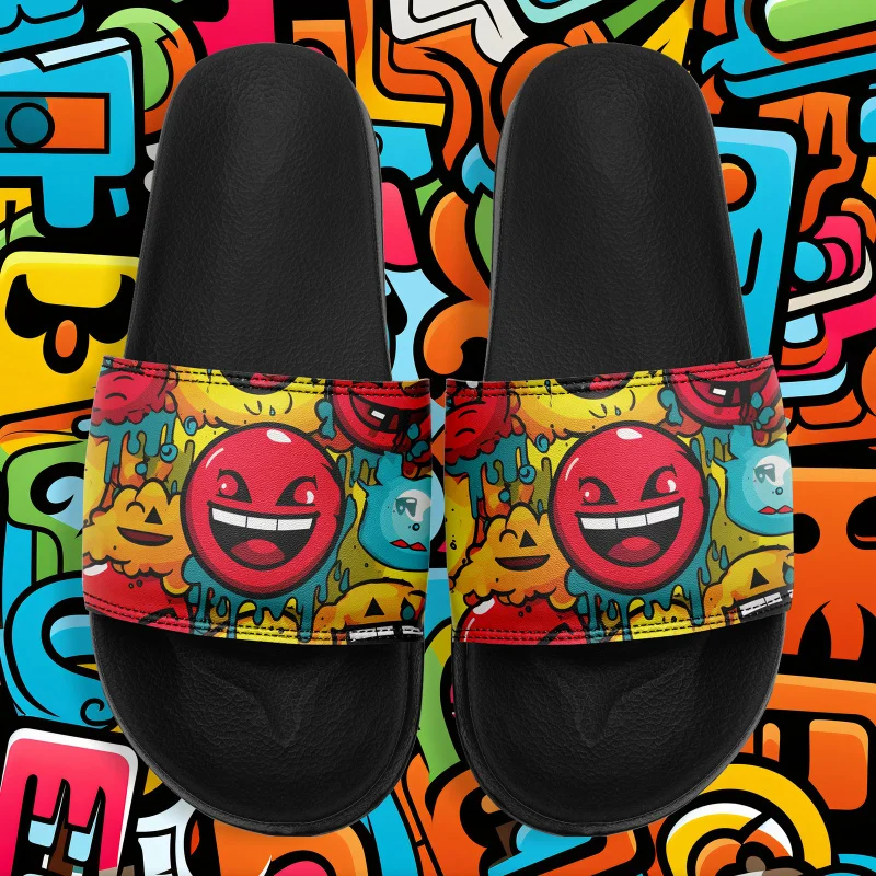 

Ladies Men's Slippers/Sports sandals - Indoor/Dual-purpose for outdoor and beach use，With cushioned soles、Round toe and graffiti