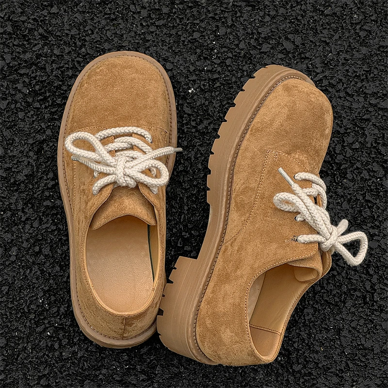 

Large Retro Couple Derby Shoes Frosted Round Toe Thick Sole Height Increasing Casual Personality Commuting Work Shoes